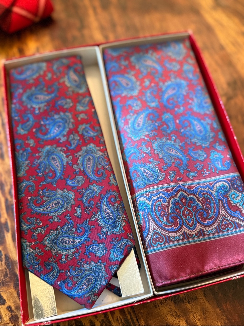 Men's Burgundy Paisley Tie and Pocket Square Set